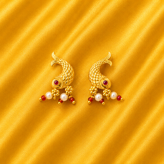 Matsyakrit Kundan Kundal — Fish Shape Earrings for Thakur Ji Shringar | 1.5 CM