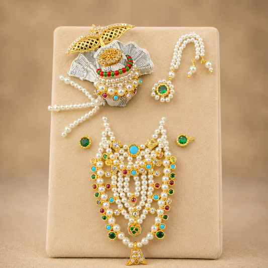 Premium AD Shringar Set – Luxurious Traditional Shringar for Thakur Ji | 6 CM Height