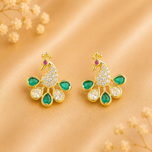 Rajsi Mayur Ratna Kundal for Laddu Gopal Ji | Peacock Design Stone Earrings | 1.5 CM