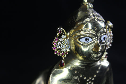 Mayurakrit Kundan Kundal — Peacock Shape Earrings for Thakur Ji Shringar | 2 CM