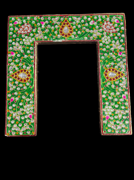 Premium Meenakari Pithika for Thakur Ji – Handcrafted Darbar Frame with AD Stones & Peacock Design | 21 CM - 21 CM | BOTH SIDE USE ABLE